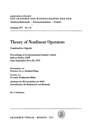 Cover image: Theory of Nonlinear Operators 1st edition 9783112778944