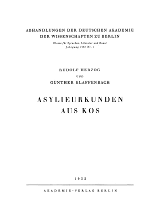 Cover image: Asylieurkunden aus Kos 1st edition 9783112779101
