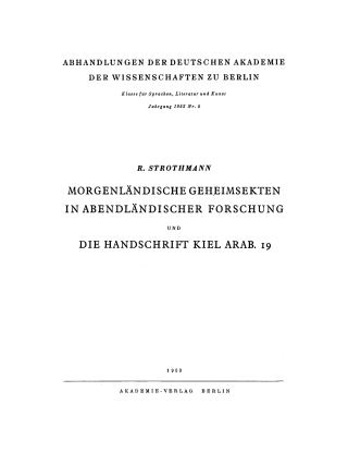 Cover image: Morgenländische Geheimsekten in abendländischer Forschung und die Handschrift Kiel Arab. 19 1st edition 9783112779125
