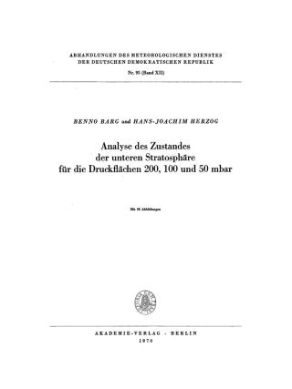 Cover image: Analyse des Zustandes der unteren Stratosphäre für die Druckflächen 200, 100 und 50 mbar 1st edition 9783112779903