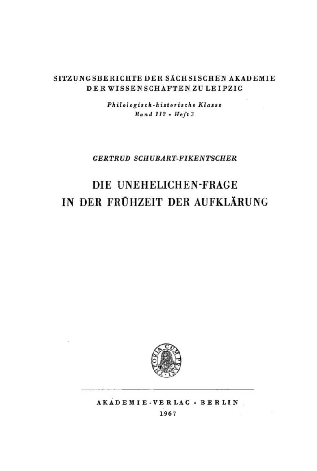 Die Unehelichen-Frage in der Frühzeit der Aufklärung 1st Edition