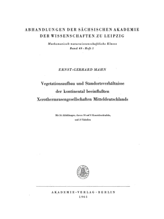 Cover image: Vegetationsaufbau und Standortsverhältnisse der kontinental beeinflußten Xerothermrasengesellschaften Mitteldeutschlands 1st edition 9783112783009