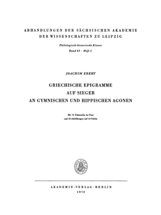 Cover image: Griechische Epigramme auf Sieger an gymnischen und hippischen Agonen 1st edition 9783112786444