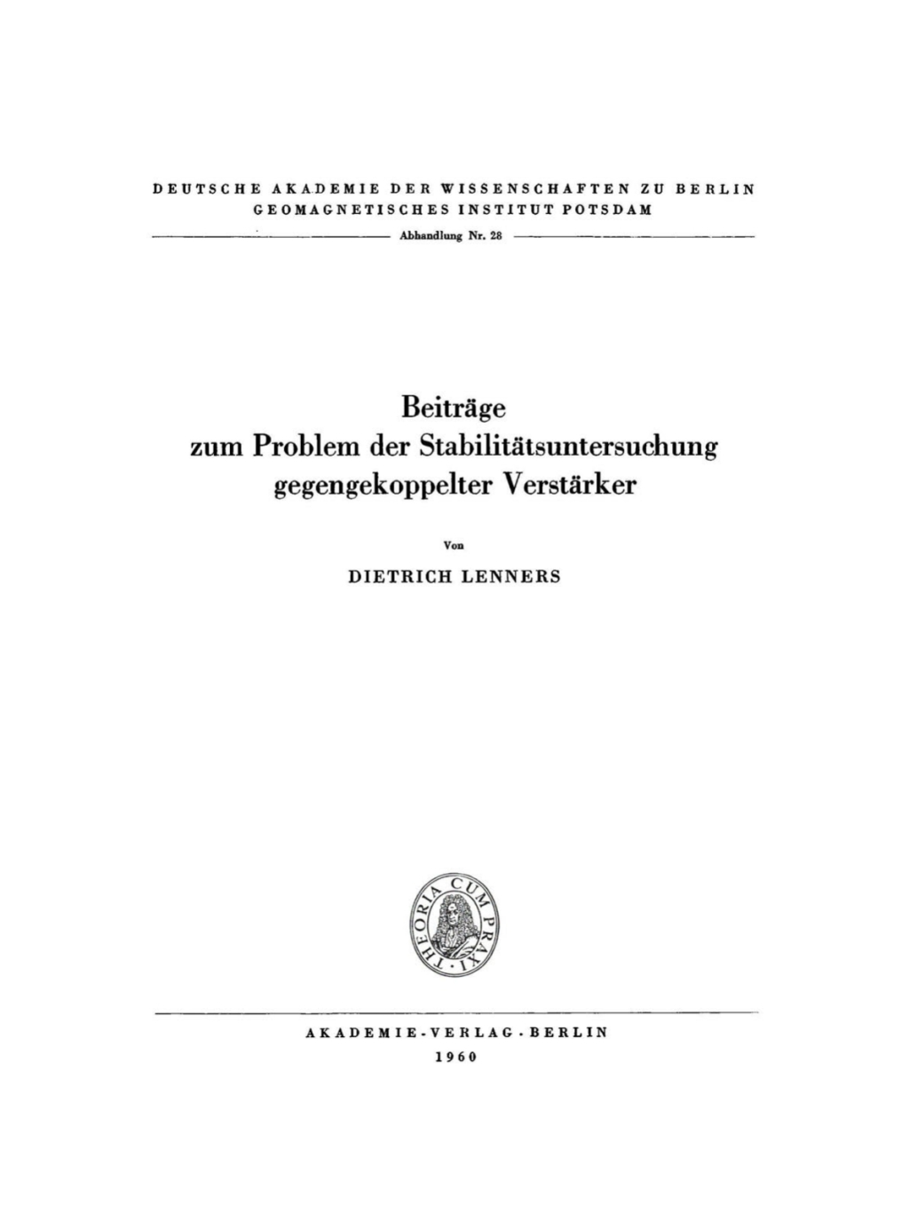 Beiträge zum Problem der Stabilitätsuntersuchung gegengekoppelter Verstärker 1st Edition