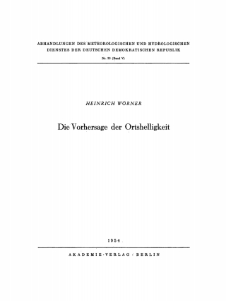 Cover image: Die Vorhersage der Ortshelligkeit 1st edition 9783112787724