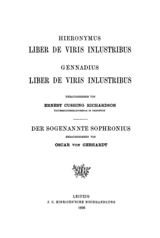 Imagen de portada: Hieronymus: Liber de viris inlustribus 1st edition 9783112789421