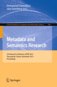 Cover image: Metadata and Semantics Research 9783319034362