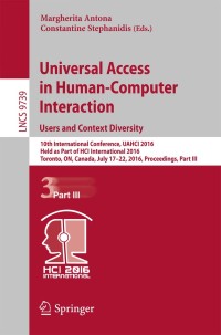Cover image: Universal Access in Human-Computer Interaction. Users and Context Diversity 9783319402376