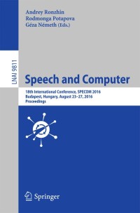 Cover image: Speech and Computer 9783319439570