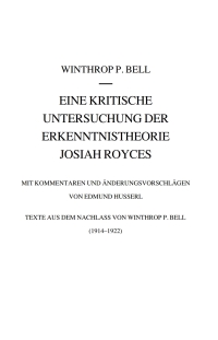 Cover image: Eine kritische Untersuchung der Erkenntnistheorie Josiah Royces 9783319783697