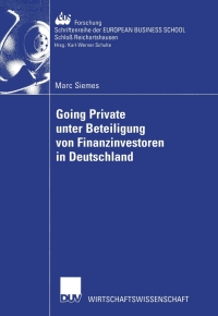 Cover image: Going Private unter Beteiligung von Finanzinvestoren in Deutschland 9783824406739