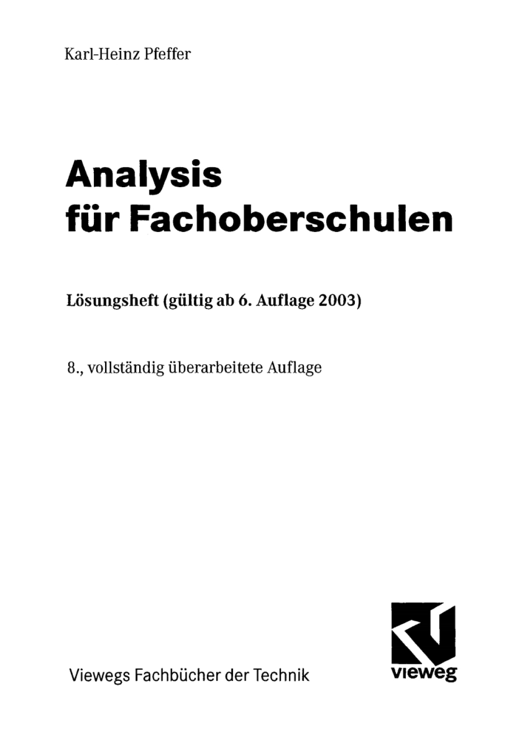 Analysis für Fachoberschulen Lösungsheft 8th Edition