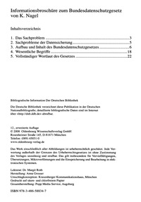 Titelbild: Informationsbroschüre zum Bundesdatenschutzgesetz 12th edition 9783486588347