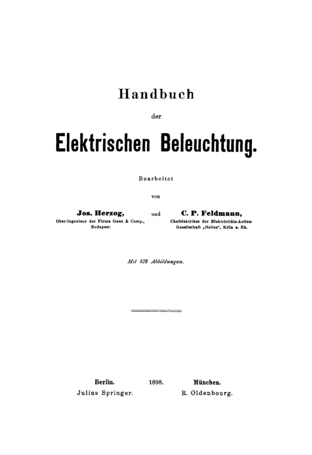 Handbuch der Elektrischen Beleuchtung 1st Edition