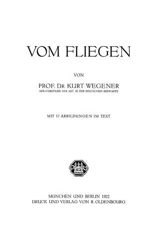 Imagen de portada: Vom Fliegen 1st edition 9783486747461
