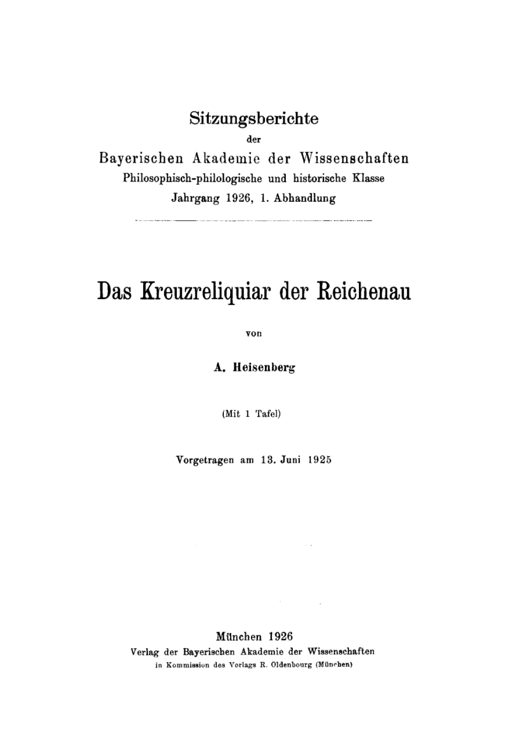 Das Kreuzreliquiar der Reichenau 1st Edition