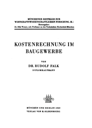 Cover image: Kostenrechnung im Baugewerbe 1st edition 9783486757842