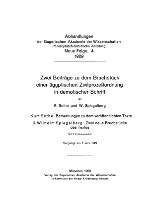 Imagen de portada: Zwei Beiträge zu dem Bruchstück einer ägyptischen Zivilprozeßordnung in demiotischer Schrift 1st edition 9783486759600