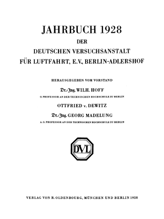 Cover image: Jahrbuch 1928 der deutschen Versuchsanstalt für Luftfahrt, e.V., Berlin-Adlershof 1st edition 9783486760989