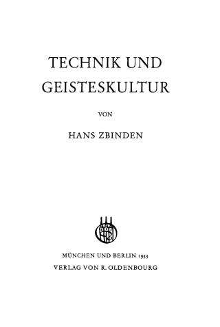 Cover image: Technik und Geisteskultur 1st edition 9783486764956