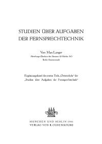 Cover image: Max Langer: Studien über Aufgaben der Fernsprechtechnik. Ergänzungsbd. Teil 1 1st edition 9783486772104