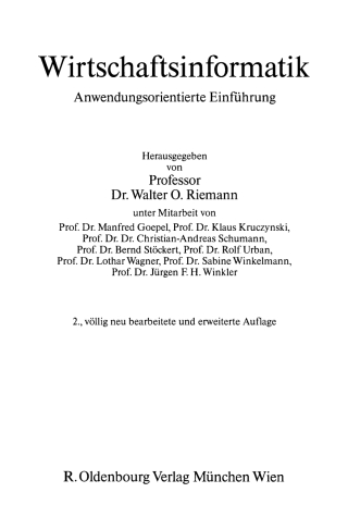Cover image: Wirtschaftsinformatik 2nd edition 9783486238280