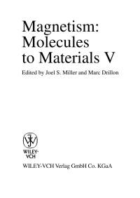 صورة الغلاف: Magnetism: Molecules to Materials V 1st edition 9783527306657