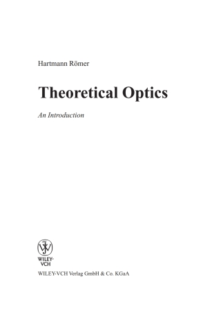 Imagen de portada: Theoretical Optics 1st edition 9783527404292