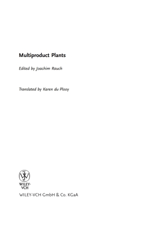 صورة الغلاف: Multiproduct Plants 1st edition 9783527295708