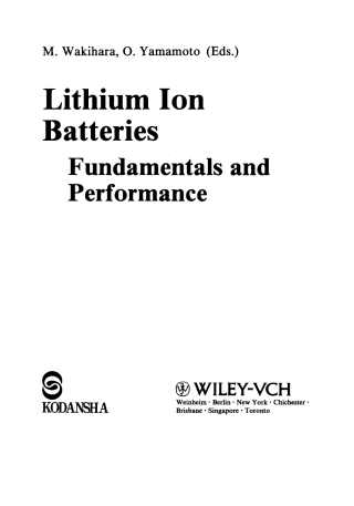Imagen de portada: Lithium Ion Batteries: Fundamentals and Performance 1st edition 9783527295692