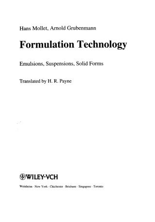 Cover image: Formulation Technology: Emulsions, Suspensions, Solid Forms 1st edition 9783527302017