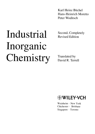 Cover image: Industrial Inorganic Chemistry, Completely Revised Edition 2nd edition 9783527298495