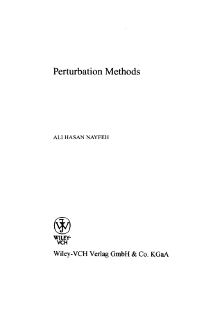 Cover image: Perturbation Methods 1st edition 9780471399179