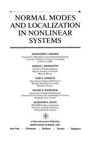 صورة الغلاف: Normal Modes and Localization in Nonlinear Systems 1st edition 9780471133193