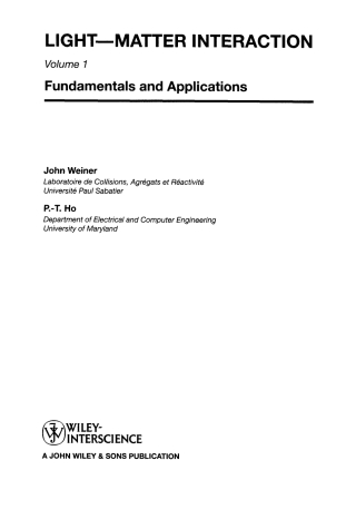 Cover image: Light-Matter Interaction: Fundamentals and Applications 1st edition 9780471253778
