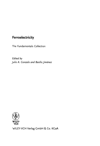 Imagen de portada: Ferroelectricity: The Fundamentals Collection 1st edition 9783527404865