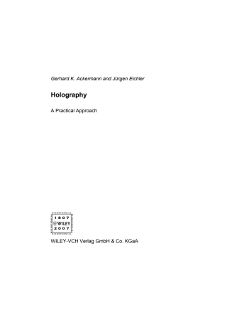 صورة الغلاف: Holography: A Practical Approach 1st edition 9783527406630