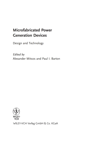 Cover image: Microfabricated Power Generation Devices: Design and Technology 1st edition 9783527320813
