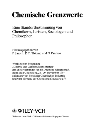 Imagen de portada: Chemische Grenzwerte: Eine Standortbestimmung von Chemikern, Juristen, Soziologen und Philosophen 1st edition 9783527298150