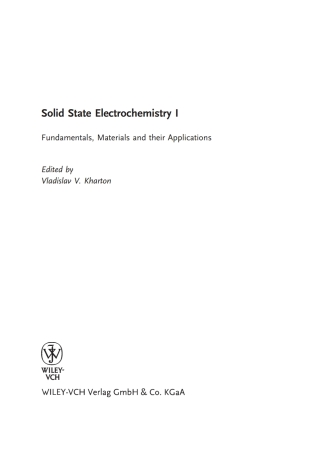 Imagen de portada: Solid State Electrochemistry I: Fundamentals, Materials and their Applications 1st edition 9783527323180