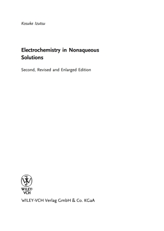 Cover image: Electrochemistry in Nonaqueous Solutions 2nd edition 9783527323906
