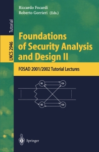 Cover image: Foundations of Security Analysis and Design II 1st edition 9783540209553
