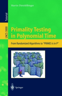 Imagen de portada: Primality Testing in Polynomial Time 9783540403449