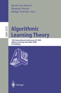 Cover image: Algorithmic Learning Theory 1st edition 9783540001706