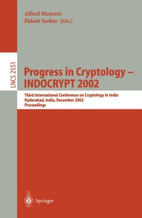 Cover image: Progress in Cryptology - INDOCRYPT 2002 1st edition 9783540002635