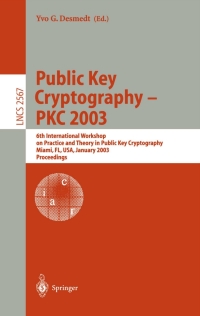 Cover image: Public Key Cryptography - PKC 2003 1st edition 9783540003243