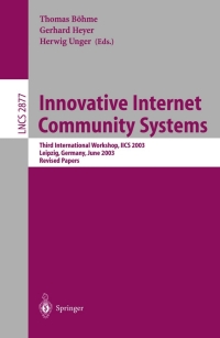 Cover image: Innovative Internet Community Systems 1st edition 9783540204367