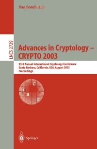 Cover image: Advances in Cryptology -- CRYPTO 2003 1st edition 9783540406747