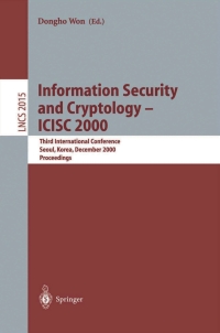 Imagen de portada: Information Security and Cryptology - ICISC 2000 1st edition 9783540417828