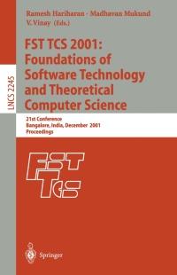 Cover image: FST TCS 2001: Foundations of Software Technology and Theoretical Computer Science 1st edition 9783540430025